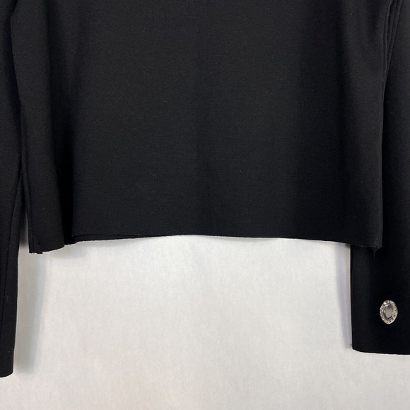 Zara Top Womens Small Black Boat Neck Rhinestone Grommet Long Sleeve Pullover - Picture 6 of 12